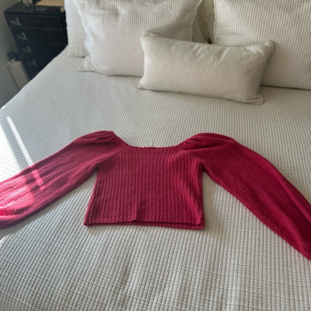 NWOT Free People Katie Ribbed Square Neck Balloon Sleeves Sweater large